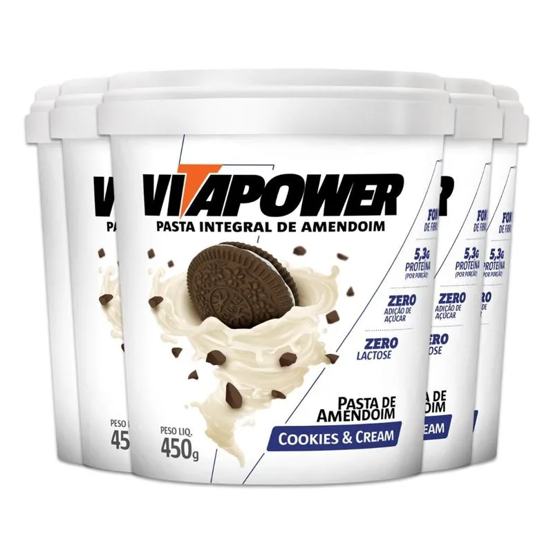 Kit 5 Pasta De Amendoim Vitapower Cookies E Cream 450g
