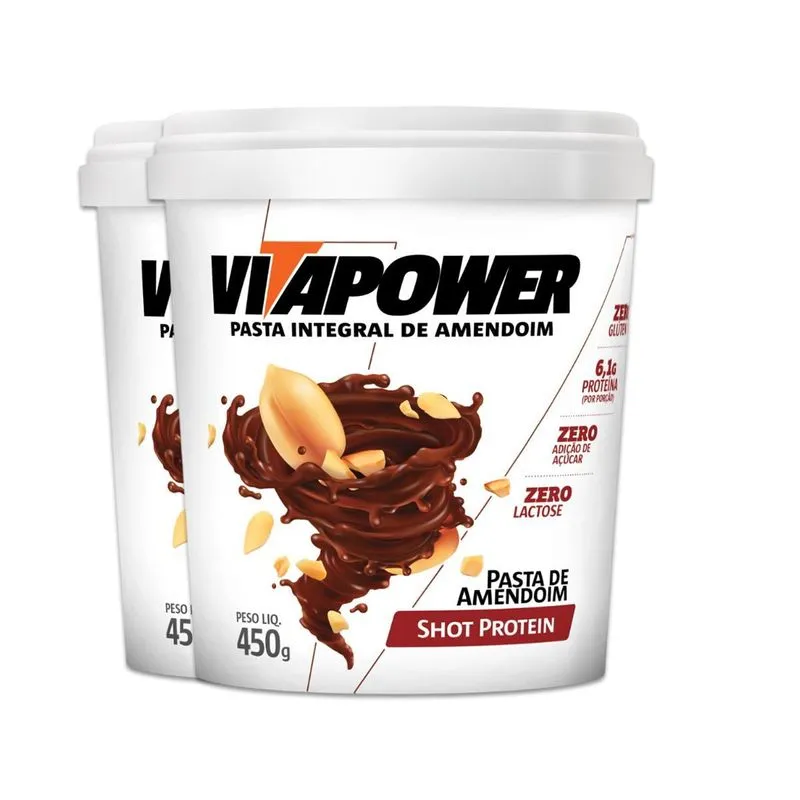 Kit 2 Pasta De Amendoim Vitapower Integral Shot Protein 450g