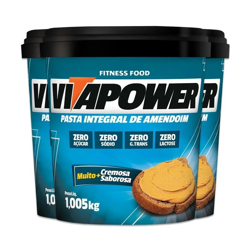 Kit 3 Pasta De Amendoim Vitapower Integral 1kg