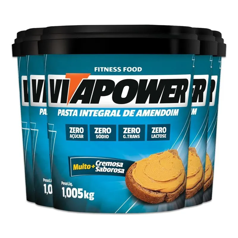 Kit 5 Pasta De Amendoim Vitapower Integral 1kg