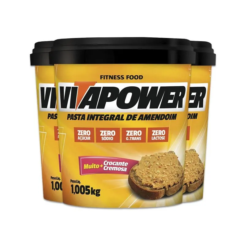 Kit 3 Pasta De Amendoim Vitapower Integral Crocante 1kg