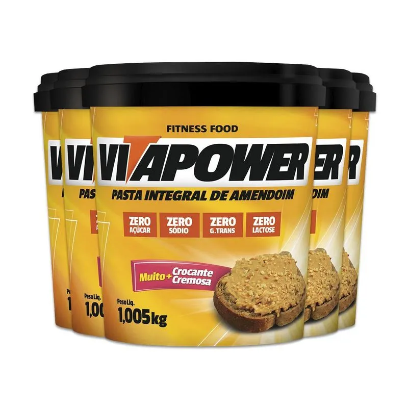 Kit 5 Pasta De Amendoim Vitapower Integral Crocante 1kg