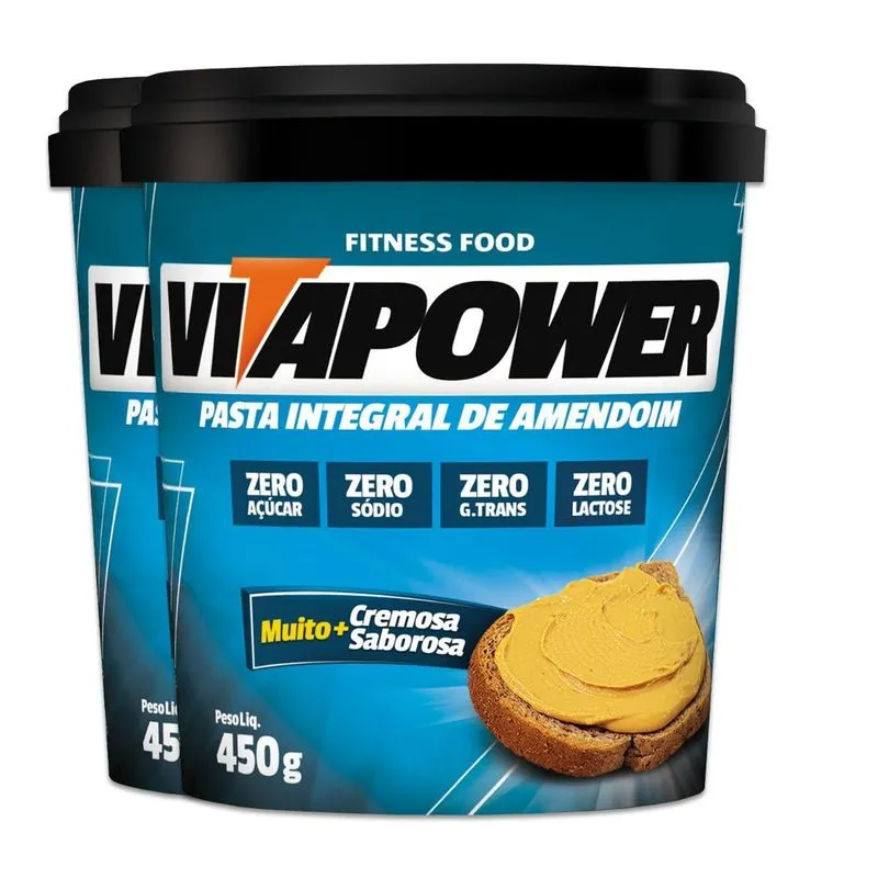 Kit 2 Pasta De Amendoim Vitapower Integral 450g