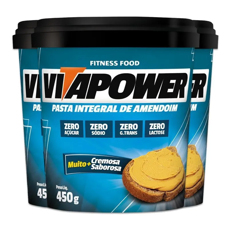 Kit 3 Pasta De Amendoim Vitapower Integral 450g