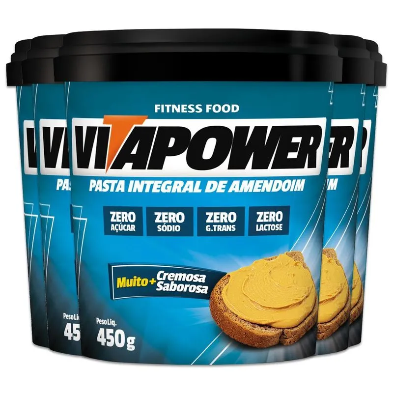 Kit 5 Pasta De Amendoim Vitapower Integral 450g