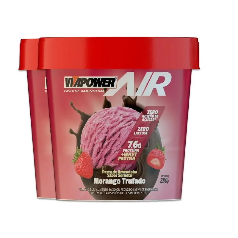 Kit 2 Pasta De Amendoim Vitapower Whey Morango Trufado 280g