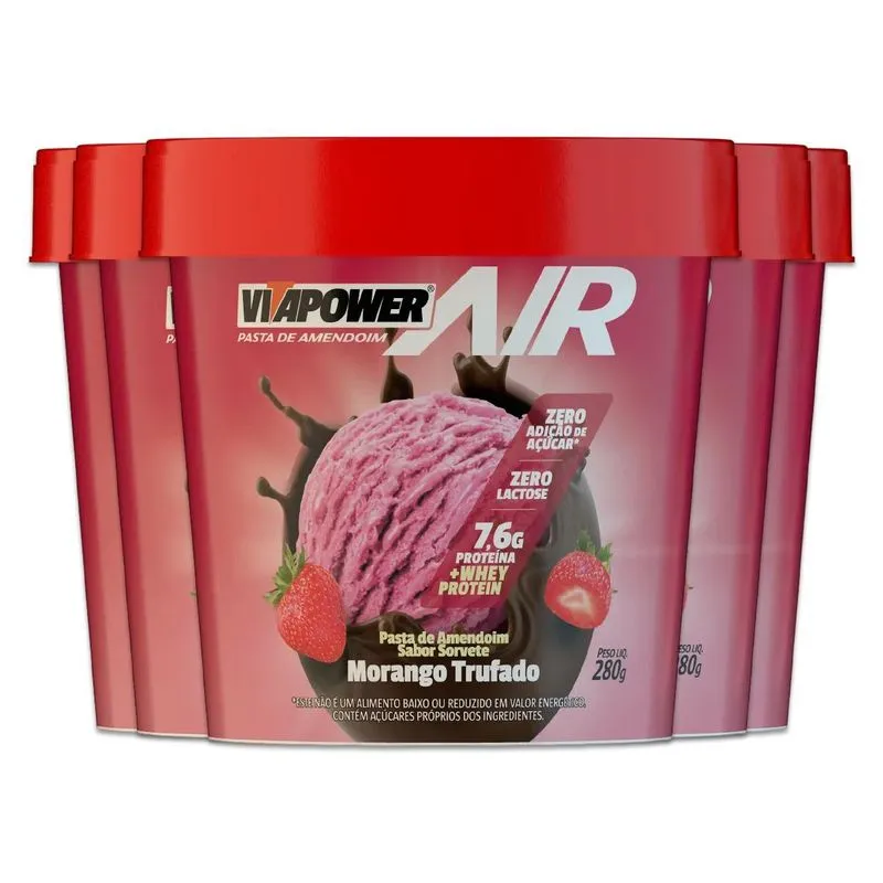 Kit 5 Pasta De Amendoim Vitapower Whey Morango Trufado 280g