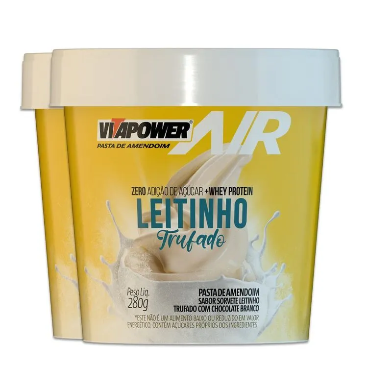 Kit 2 Pasta De Amendoim Vitapower Whey Leitinho Trufado 280g