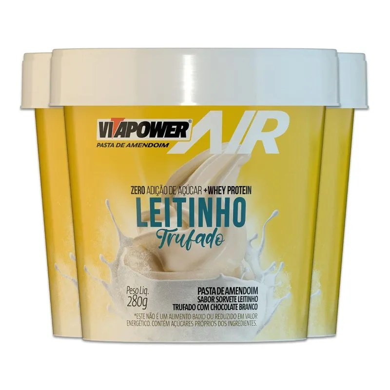 Kit 3 Pasta De Amendoim Vitapower Whey Leitinho Trufado 280g