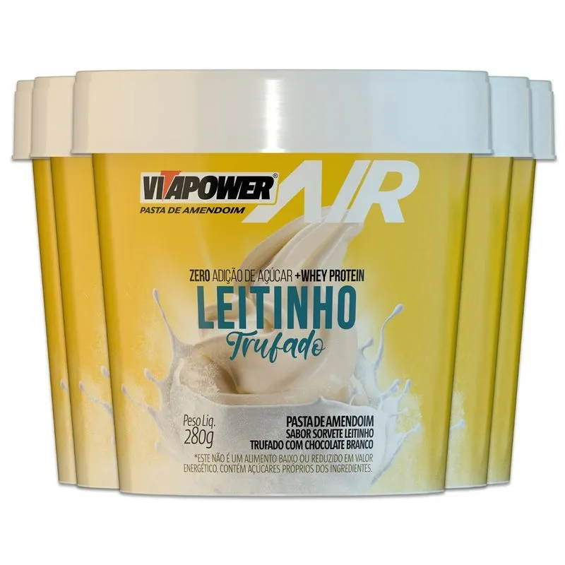 Kit 5 Pasta De Amendoim Vitapower Whey Leitinho Trufado 280g
