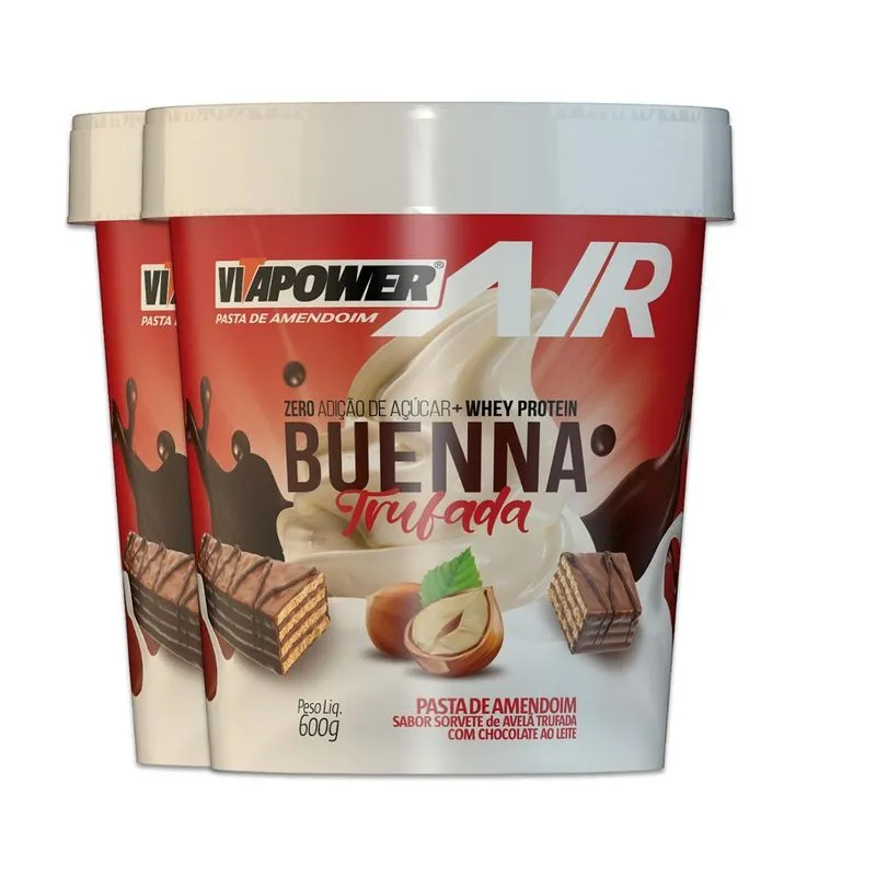 Kit 2 Pasta De Amendoim Vitapower Whey Buenna Trufado 600g