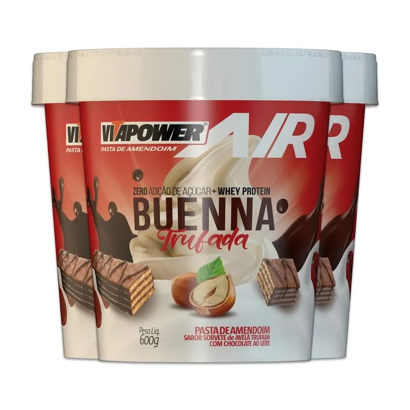 Kit 3 Pasta De Amendoim Vitapower Whey Buenna Trufado 600g
