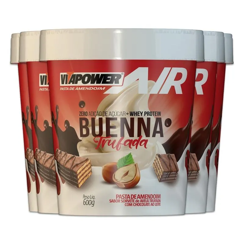 Kit 5 Pasta De Amendoim Vitapower Whey Buenna Trufado 600g