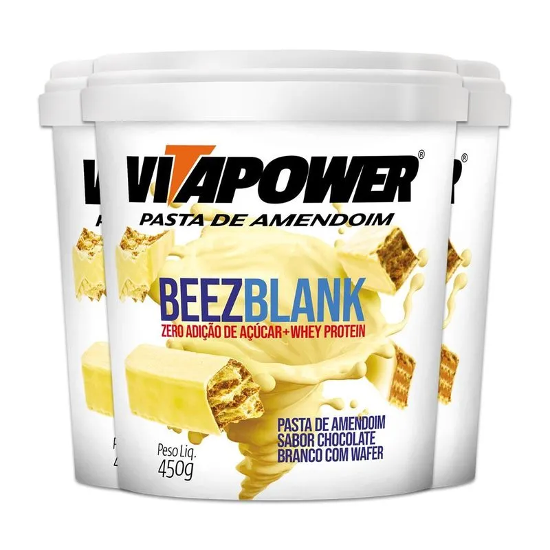 Kit 3 Pasta De Amendoim Vitapower Beezblank 450g