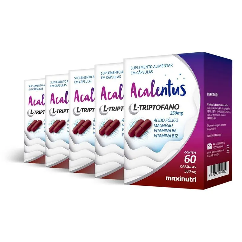 Kit 5 Acalentus L-triptofano Maxinutri 60 Cápsulas