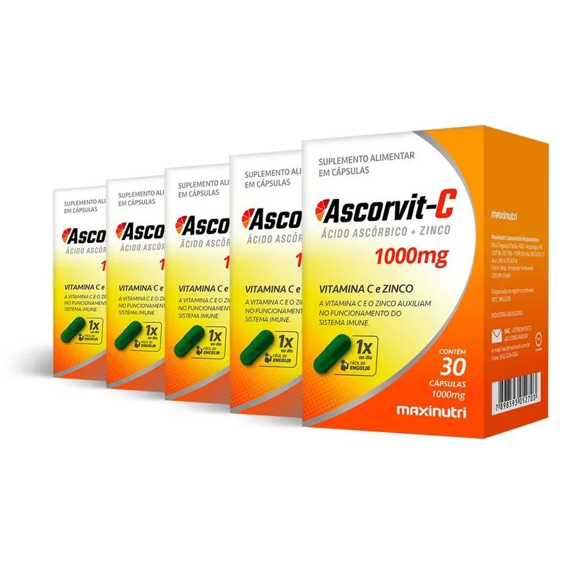 Kit 5 Ascorvit-c Maxinutri 30 Cápsulas