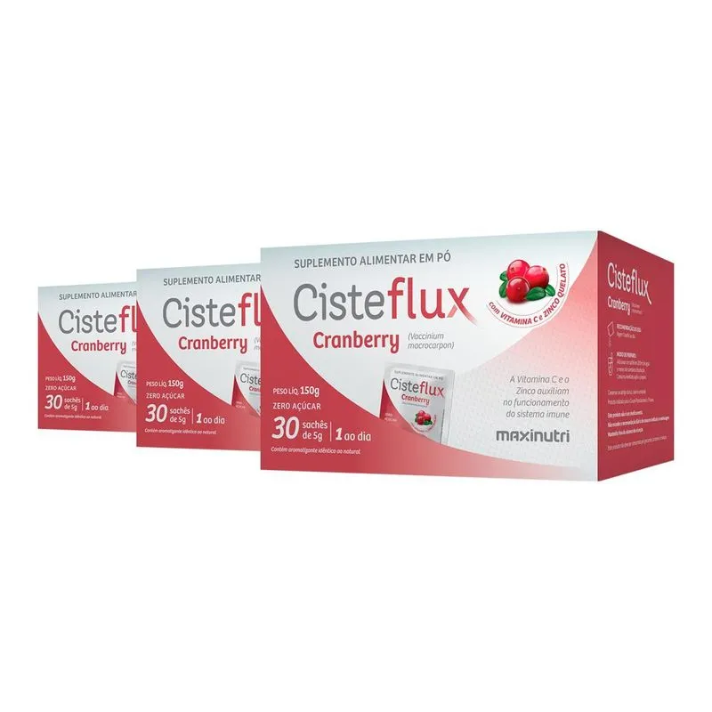 Kit 3 Cisteflux Cranberry Maxinutri 30 Sachês