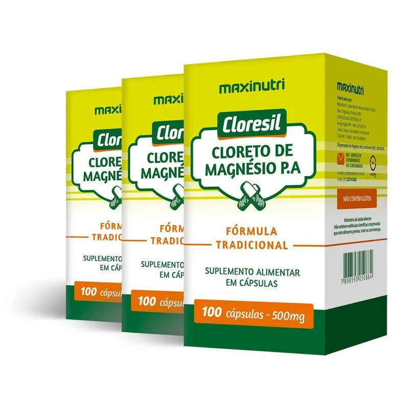 Kit 3 Cloresil Cloreto De Magnésio Maxinutri 100 Cápsulas