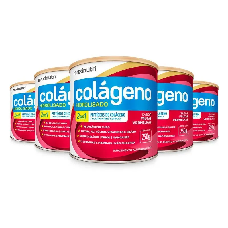 Kit 5 Colágeno Hidrolisado Maxinutri 250g Frutas Vermelhas