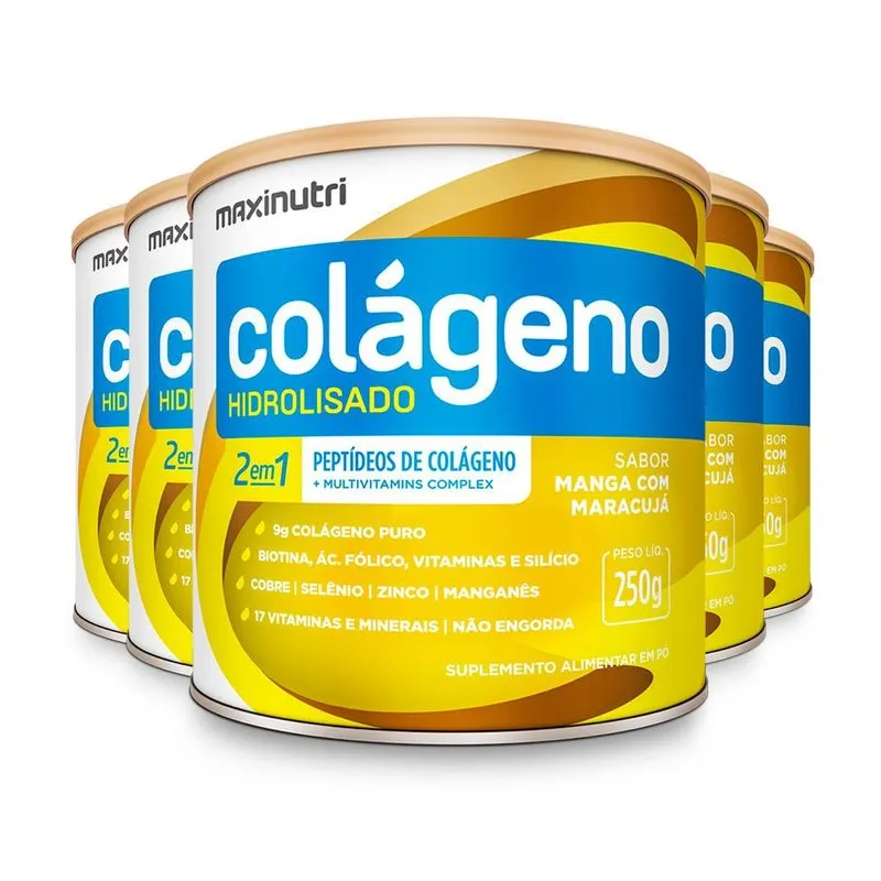 Kit 5 Colágeno Hidrolisado Maxinutri 250g Manga Com Maracujá