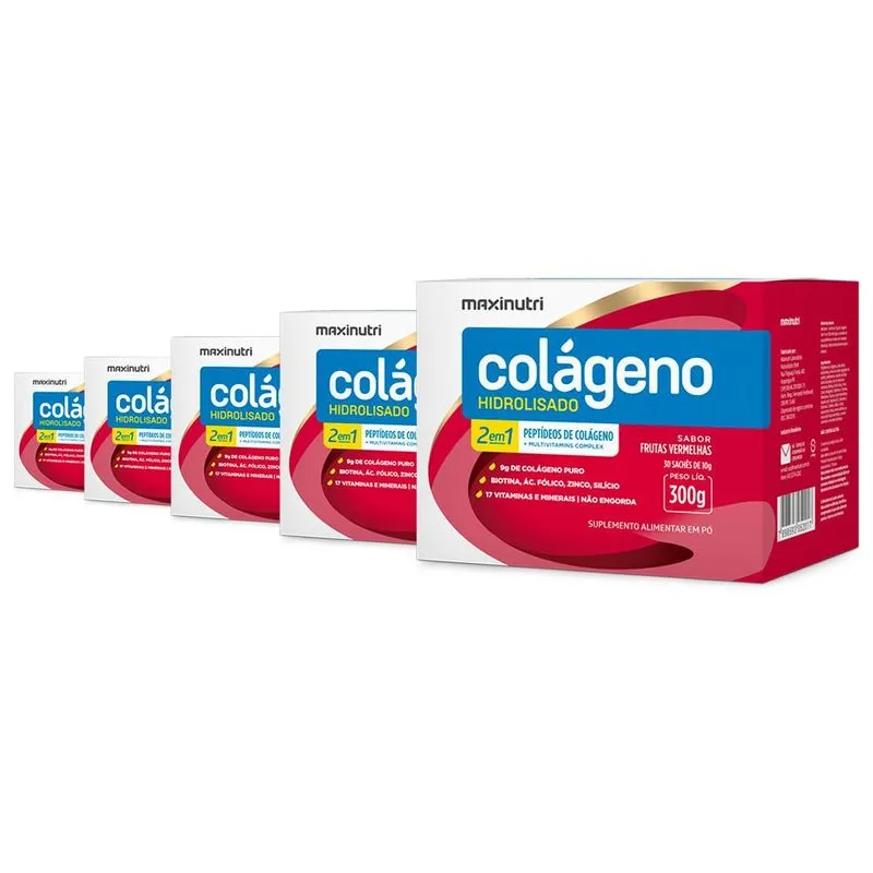 Kit 5 Colágeno Maxinutri 30 Sachês Frutas Vermelhas
