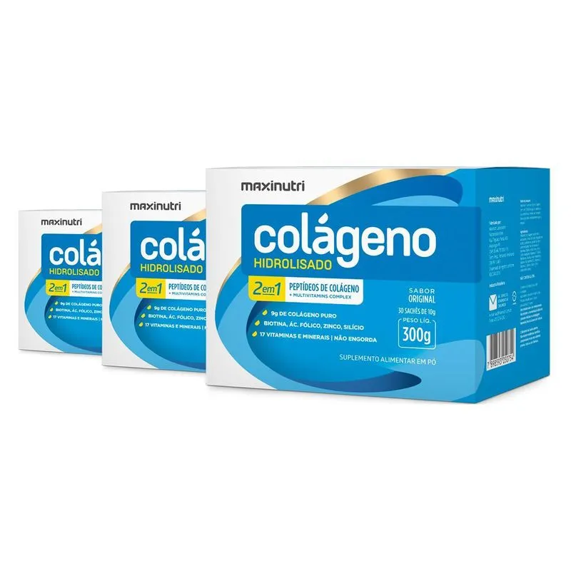 Kit 3 Colágeno Hidrolisado Maxinutri 30 Sachês