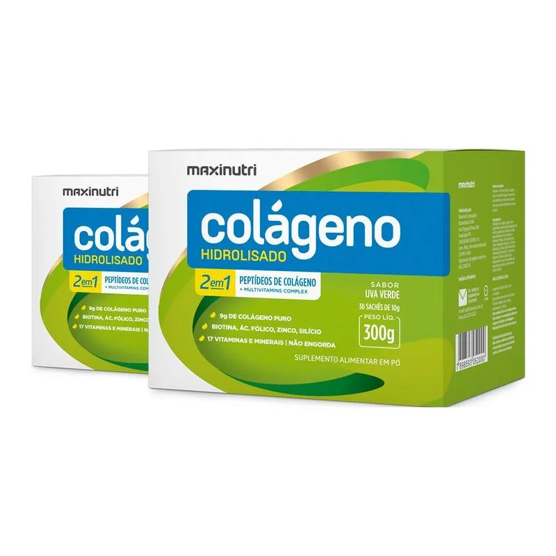 Kit 2 Colágeno Hidrolisado Maxinutri 30 Sachês Uva Verde