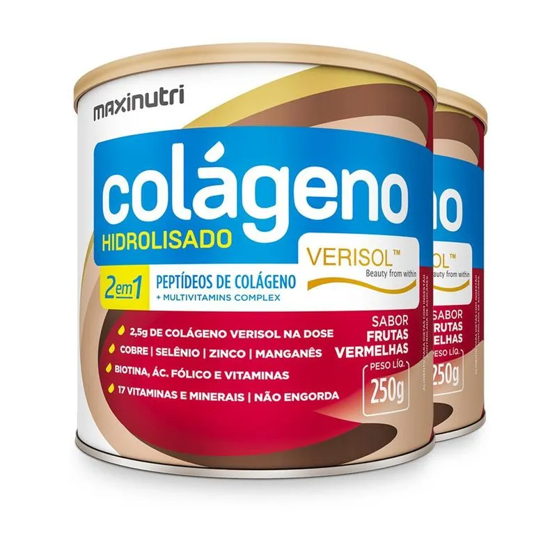 Kit 2 Colágeno Verisol Maxinutri 250g Frutas Vermelhas