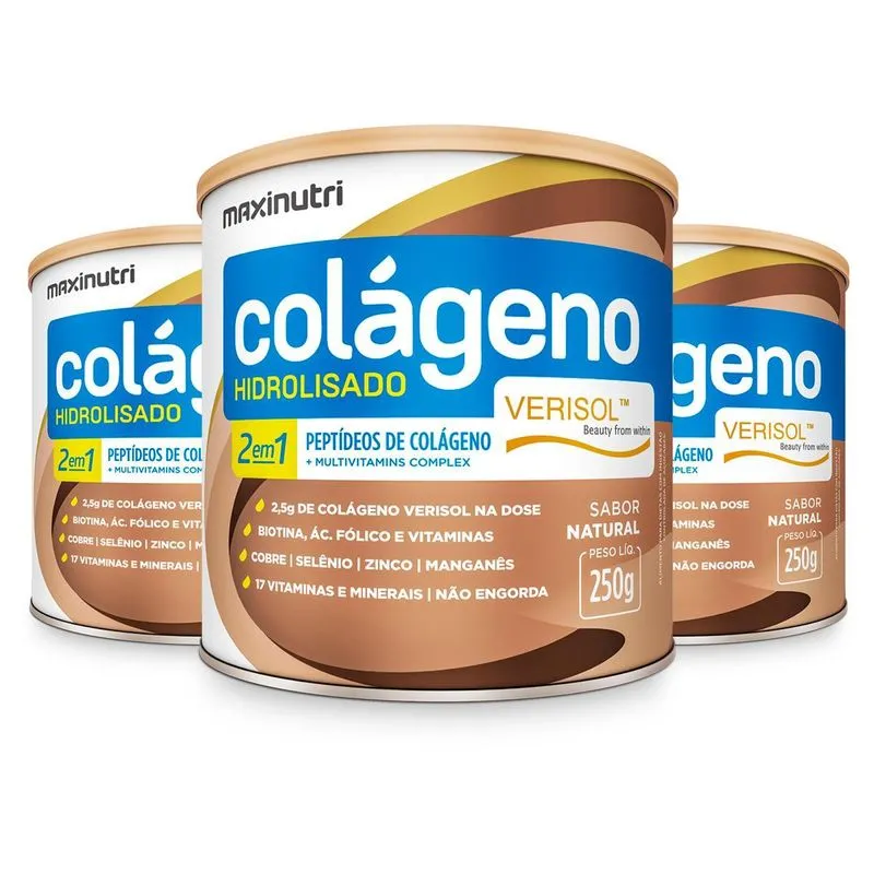 Kit 3 Colágeno Hidrolisado Verisol Maxinutri 250g Natural
