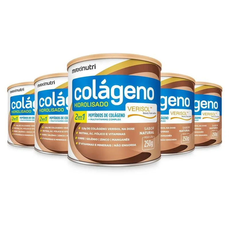 Kit 5 Colágeno Hidrolisado Verisol Maxinutri 250g Natural