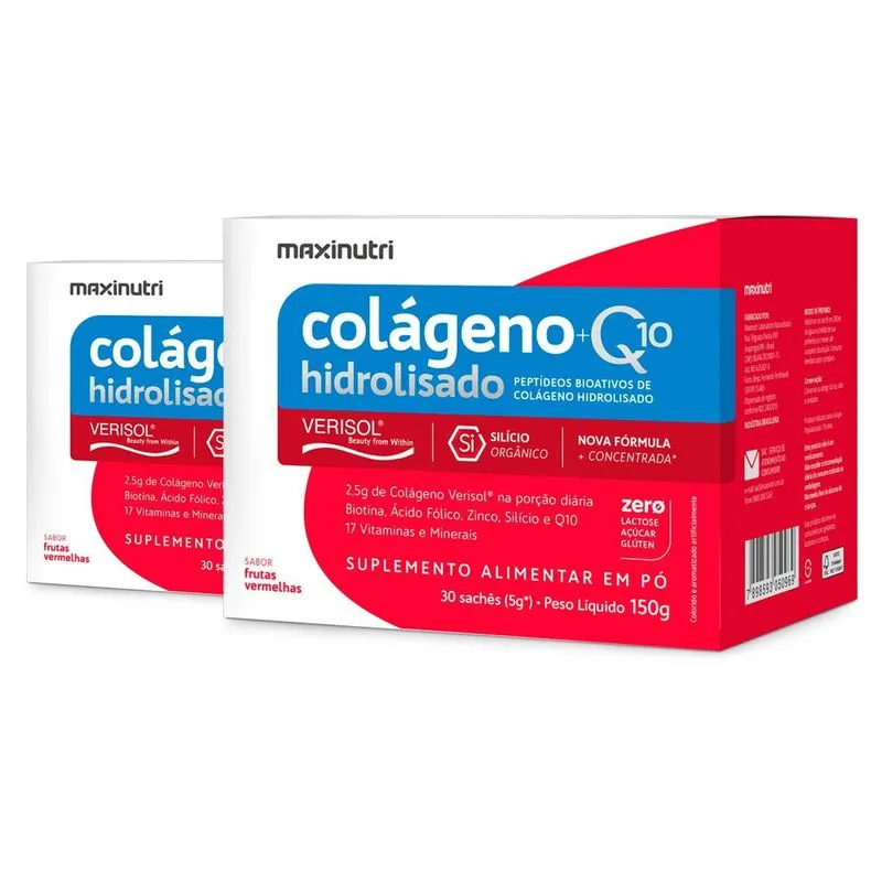 Kit 2 Colágeno + Q10 Maxinutri 30 Sachês Frutas Vermelhas