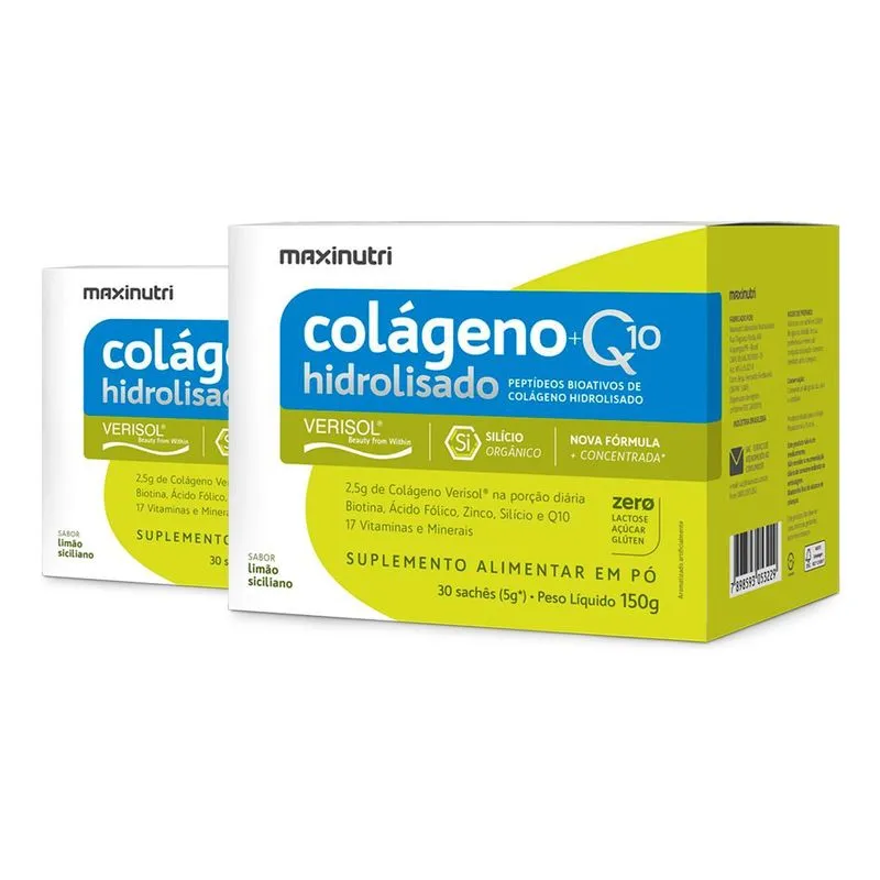 Kit 2 Colágeno + Q10 Maxinutri 30 Sachês Limão Siciliano