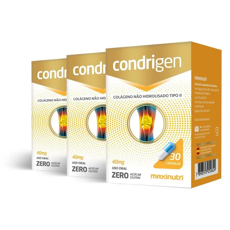 Kit 3 Condrigen Colágeno Tipo 2 Maxinutri 30 Cápsulas