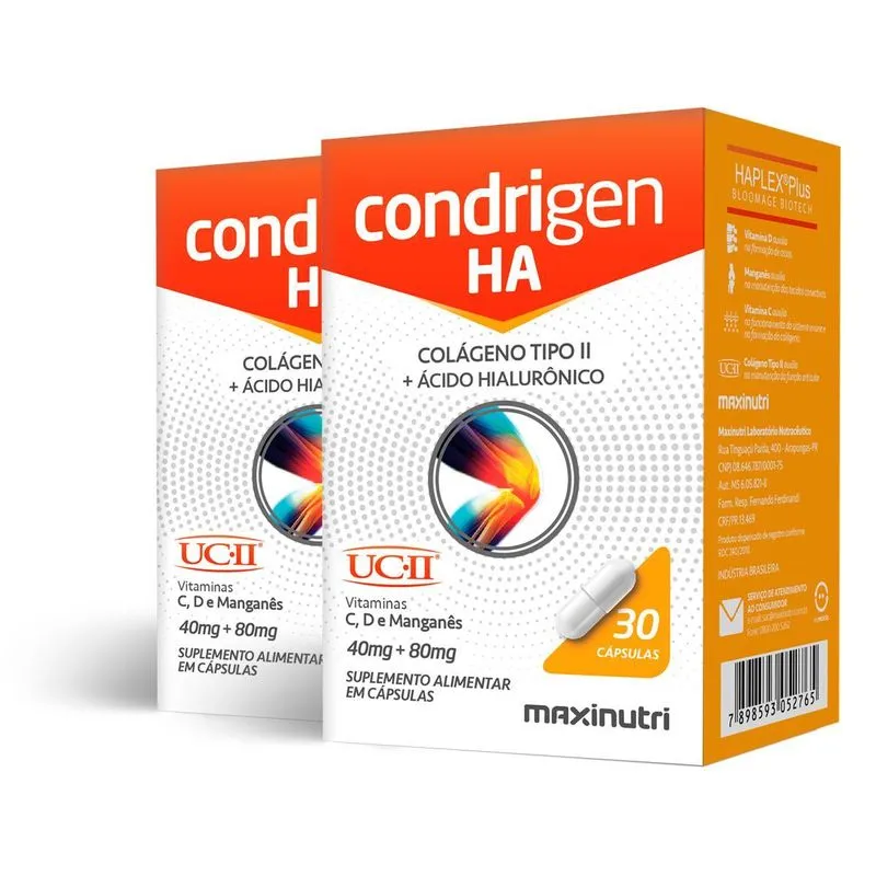 Kit 2 Condrigen Ha Colágeno Tipo 2 Maxinutri 30 Cápsulas