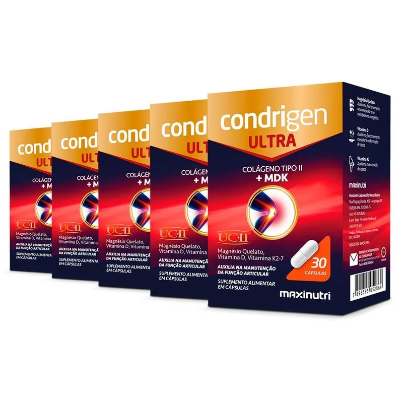 Kit 5 Condrigen Ultra Colágeno + Mdk Maxinutri 30 Cápsulas