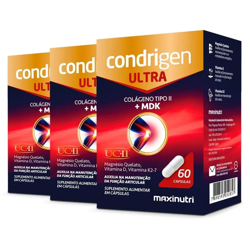 Kit 3 Condrigen Ultra Colágeno + Mdk Maxinutri 60 Cápsulas