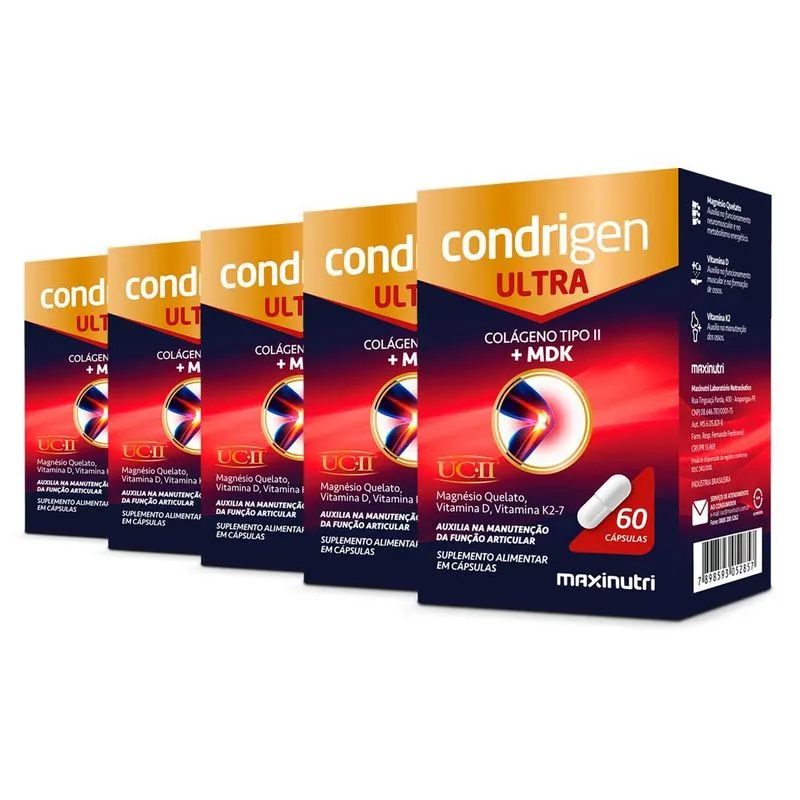 Kit 5 Condrigen Ultra Colágeno + Mdk Maxinutri 60 Cápsulas