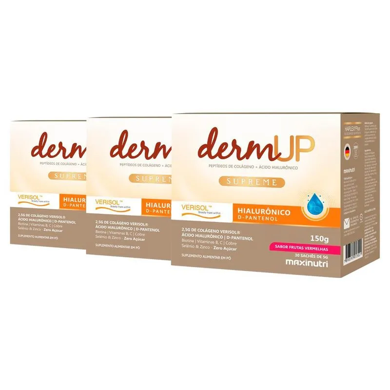 Kit 3 Dermup Supreme Maxinutri 30 Sachês Frutas Vermelhas