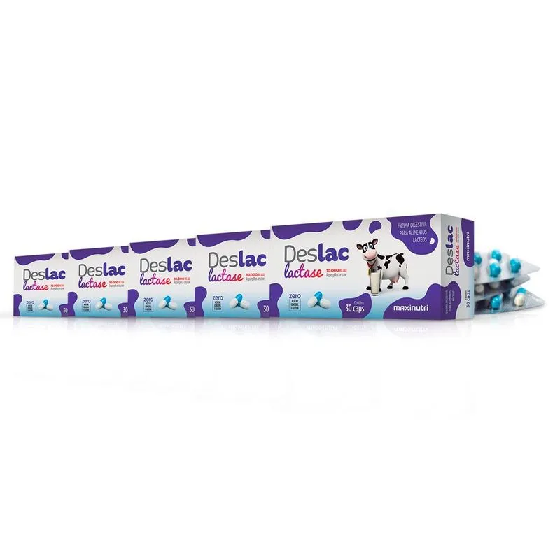 Kit 5 Deslac Lactase Zero Maxinutri 30 Cápsulas