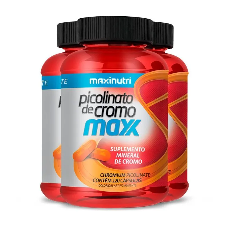 Kit 3 Picolinato De Cromo Maxx Maxinutri 120 Cápsulas