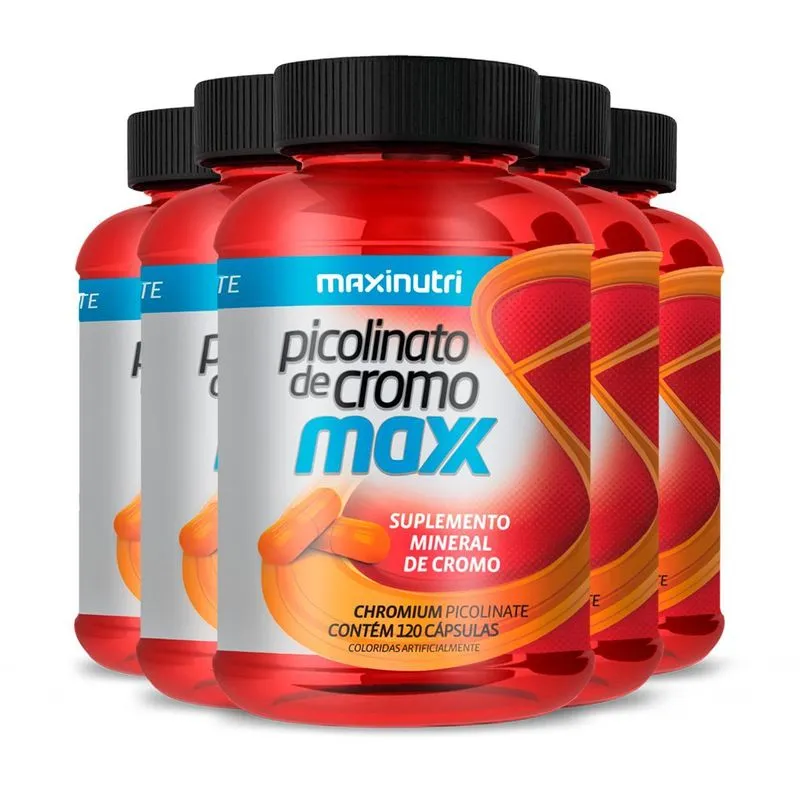 Kit 5 Picolinato De Cromo Maxx Maxinutri 120 Cápsulas
