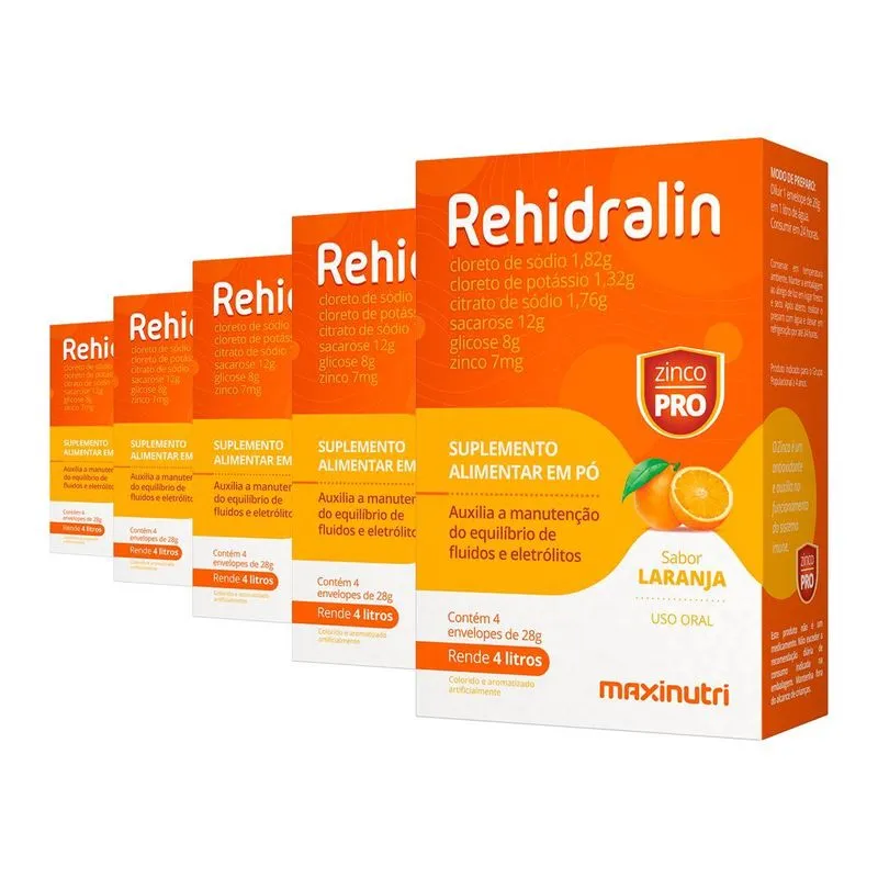 Kit 5 Rehidralin Maxinutri 4 Sachês Laranja