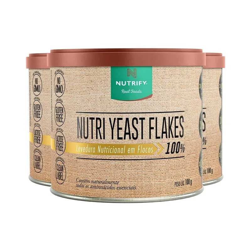 Kit 3 Levedura Nutricional Nutri Yeast Flakes Nutrify 100g