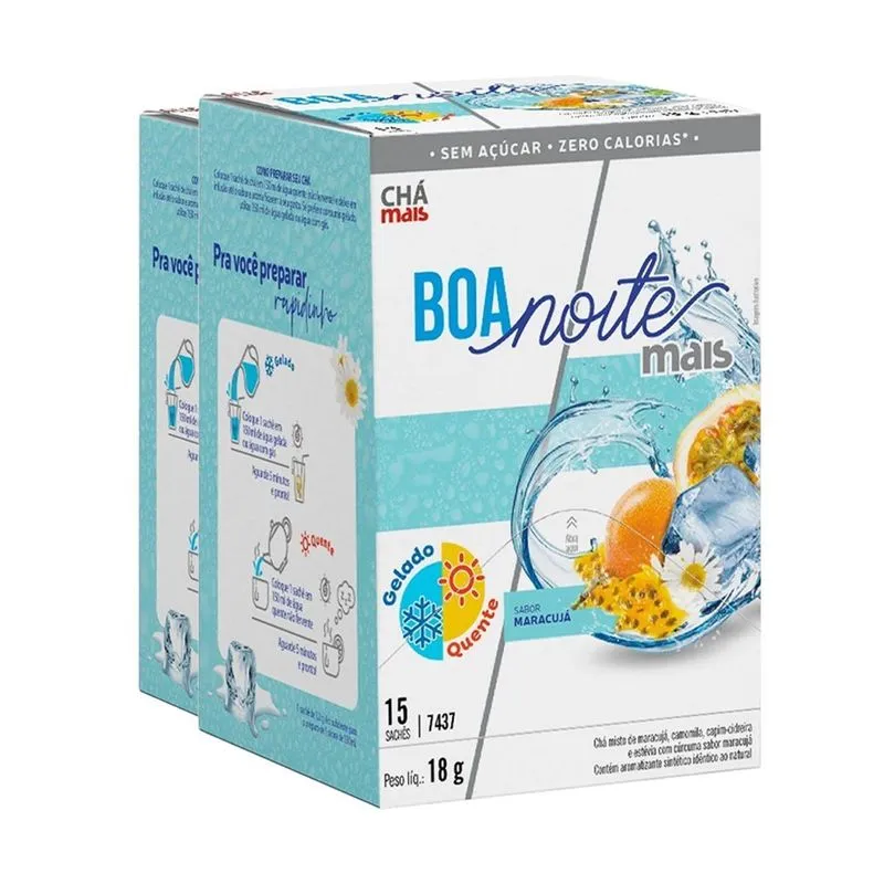 Kit 2 Chá Gelado Chámais Boa Noite Mais Maracujá 15 Sachês
