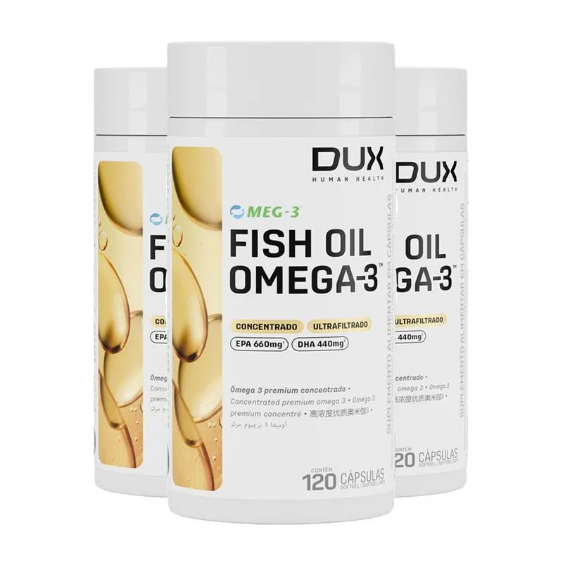 Kit 3 Ômega 3 Dux Fish Oil Sem Sabor 120 Cápsulas