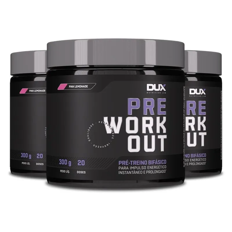 Kit 3 Pré Treino Dux Pre Workout Pink Lemonade 300g