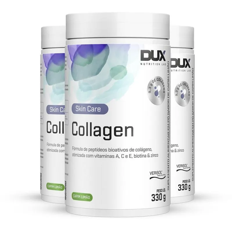 Kit 3 Colágeno Hidrolisado Dux Collagen Capim Limão 330g
