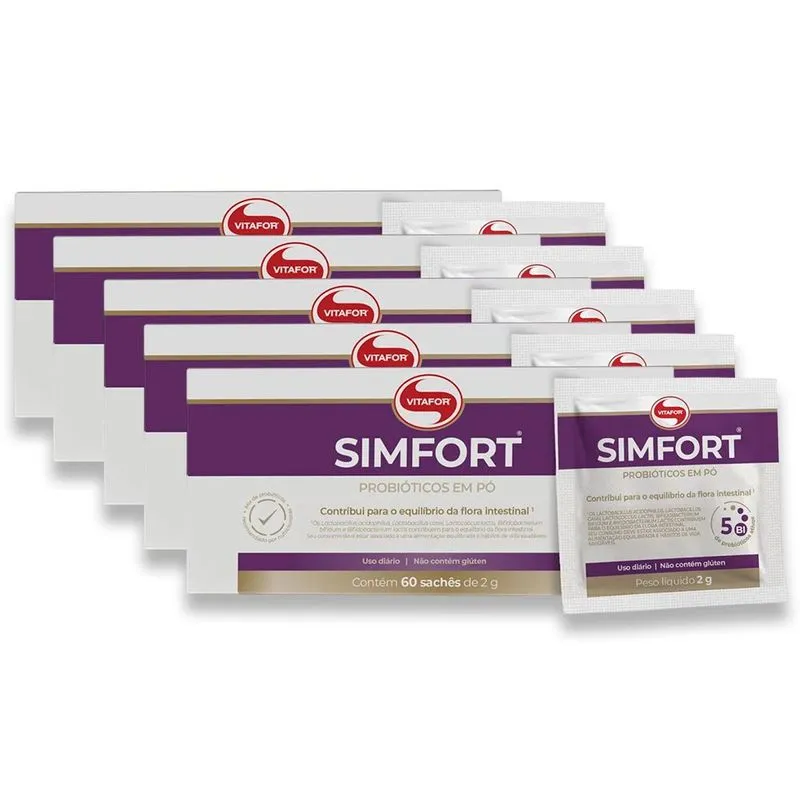 Kit 5 Simfort Mix De Probióticos Vitafor 60 Sachês De 2g