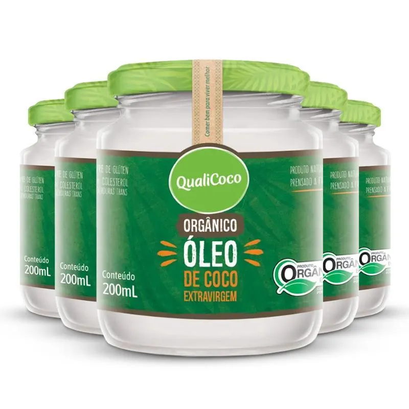 Kit 5 Óleo De Coco Orgânico Extra Virgem Qualicoco 200ml