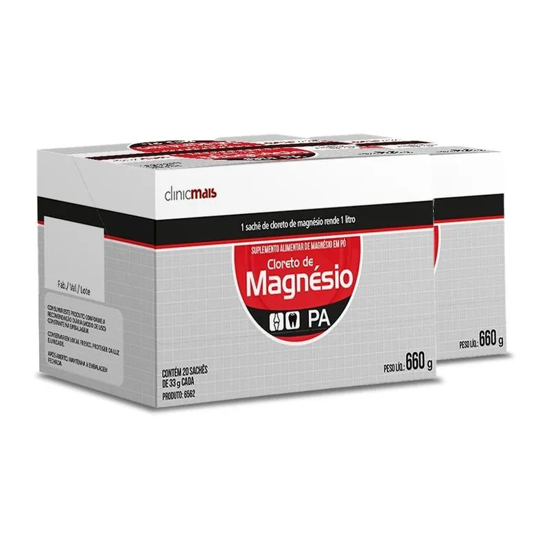 Kit 2 Cloreto De Magnésio P.a Clinicmais 20 Sachês